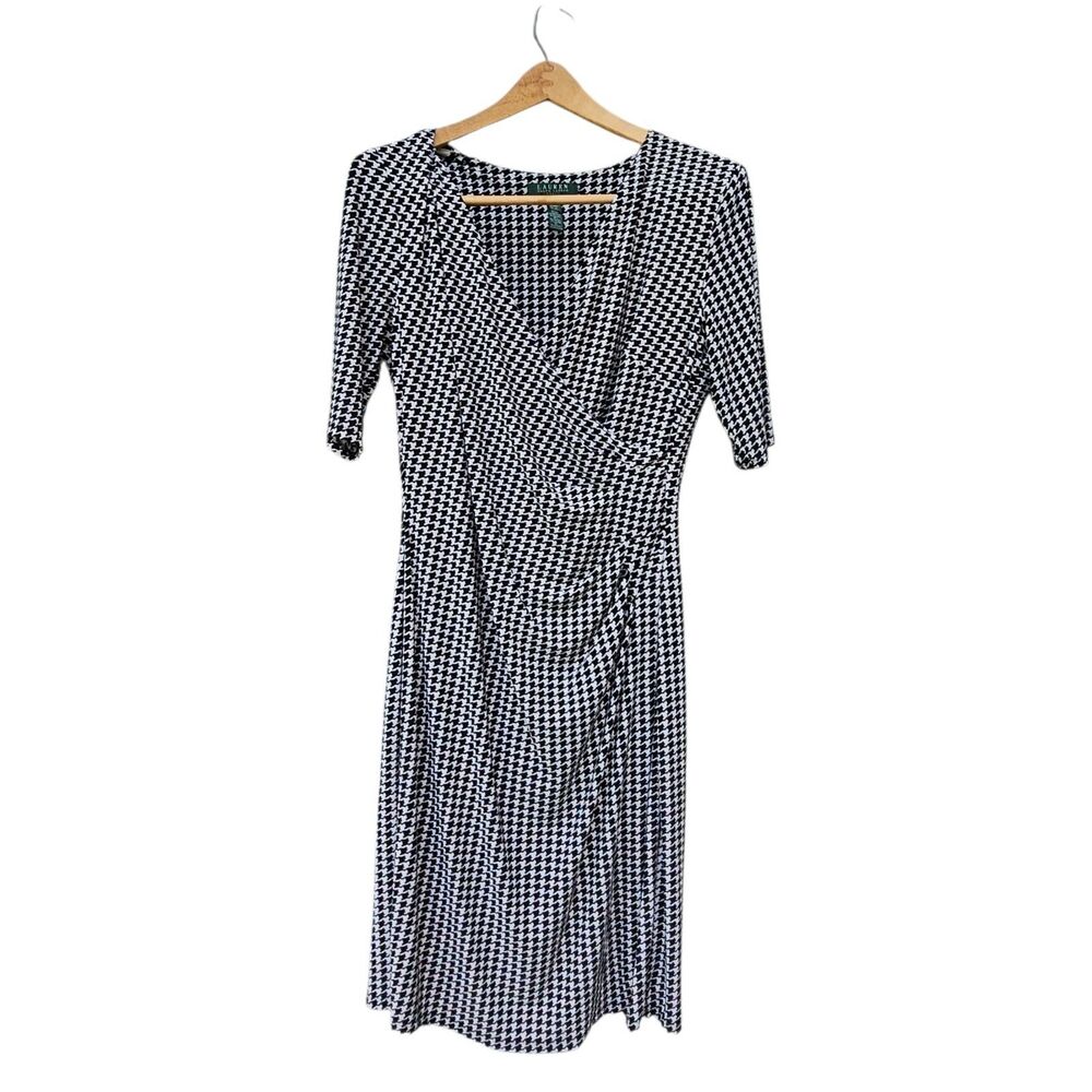 Lauren Ralph Lauren Faux Wrap Houndstooth Dress Sz 10 Classic Old Money Gilmore